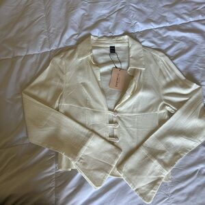 SHEIN Cream Blazer with Button Detail